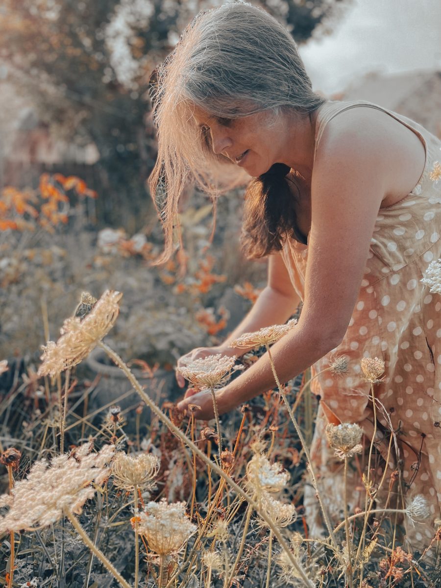 Victoria gathering wildflowers